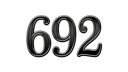 black metal 3d design of number 692 on white background.