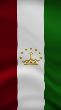 Tajikistan Waving Flag in Vertical Orientation. Realistic Flag Animation. Seamless Loop Background.	