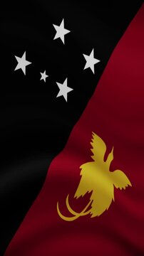 Papua New Guinea Waving Flag in Vertical Orientation. Realistic Flag Animation. Seamless Loop Background.	