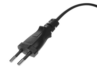 Close up black electricity cable plug isolated on white, with clipping path
