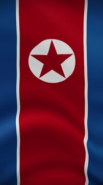 North Korea Waving Flag in Vertical Orientation. Realistic Flag Animation. Seamless Loop Background.	