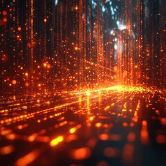 Fototapeta premium Abstract visualization of glowing particles and lines, resembling a digital landscape.