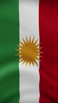 Kurdistan Waving Flag in Vertical Orientation. Realistic Flag Animation. Seamless Loop Background.	