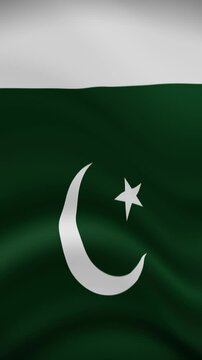 Pakistan Waving Flag in Vertical Orientation. Realistic Flag Animation. Seamless Loop Background.	