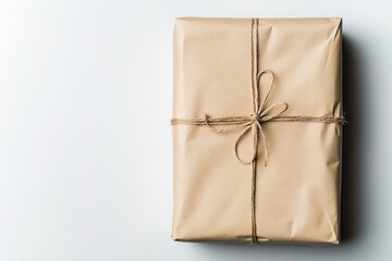 Brown paper wrapped gift with rustic twine bow