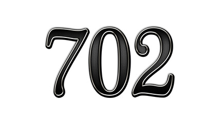 black metal 3d design of number 702 on white background.