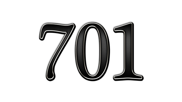 black metal 3d design of number 701 on white background.