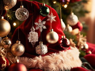 christmas red hat and decorations 