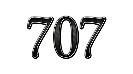 black metal 3d design of number 707 on white background.