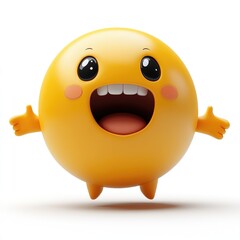Obraz premium A cheerful yellow emoji showcases a big smile and open arms, radiating happiness and inviting connection. Perfect for uplifting messages in social media and greetings