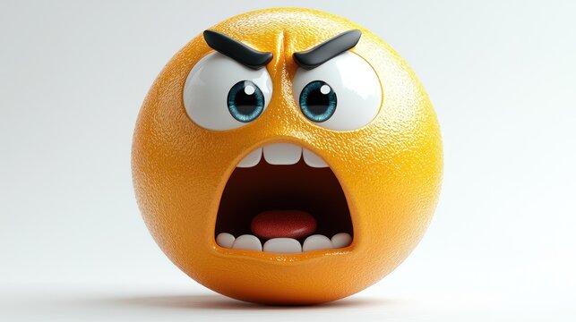An animated orange emoji showcases a comically angry expression, complete with furrowed brows and an open mouth