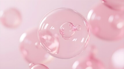 molecule inside transparent liquid bubble on soft background concept skin care cosmetics solution 3d rendering