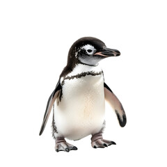 Fototapeta premium A cute penguin standing upright with a glossy black and white plumage.