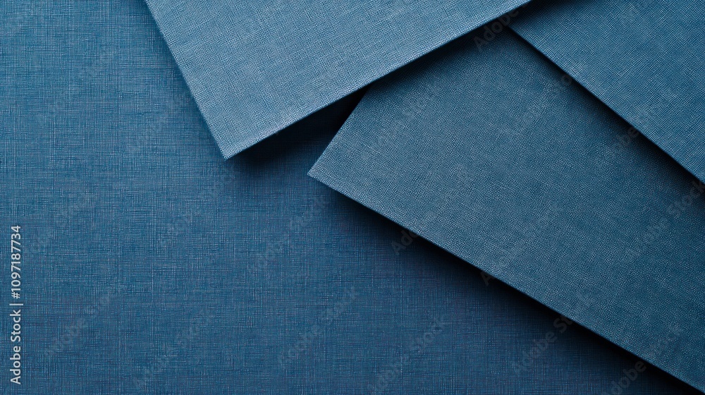 Poster a close-up of textured blue fabric sheets layered on a surface.