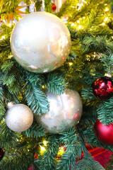 christmas background with balls and fir branches	