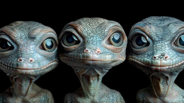 Three cute lizards with big eyes. AI.