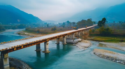 Fototapeta premium Innovative bridges construction equipment in rural areas spanning vast distances with advanced materials and techniques