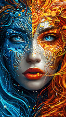Fototapeta premium Psychedelische Abstraktion Die Harmonie von Feuer und Wasser 9х16. Hintergrund für das Design 3.