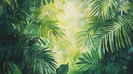 Watercolor pattern wallpaper. Painting of a jungle landscape