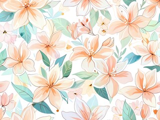 Peach Blossom Floral Watercolor Seamless Pattern