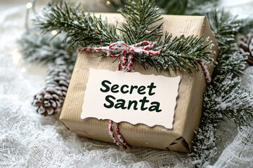 A mysterious and exciting Secret Santa gift, wrapped and ready to be given.