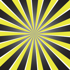 a black background with a yellow and white striped pattern Yellow and Black Sunburst background. Vector Design