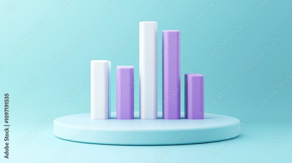 Poster A 3D bar chart with pastel colors on a circular base, representing data visualization.