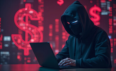 Hacker hooded dangerous hacking information government data servers and get password for insert their virus to system. Unlock and break down personal data and software.