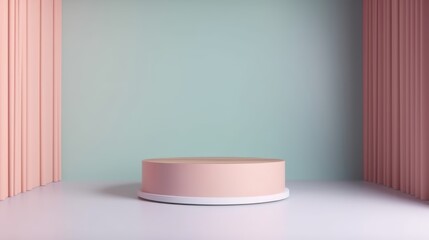 Whimsical Display. shelf stands in a room, awaiting product demonstration. Generative AI