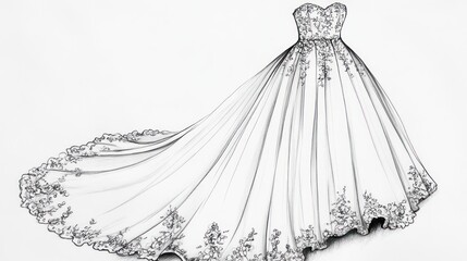 Elegant Ball Gown Wedding Dress Design Sketch