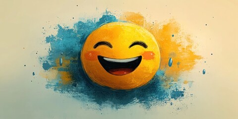 Abstract Painting of a Laughing Emoji with Tears