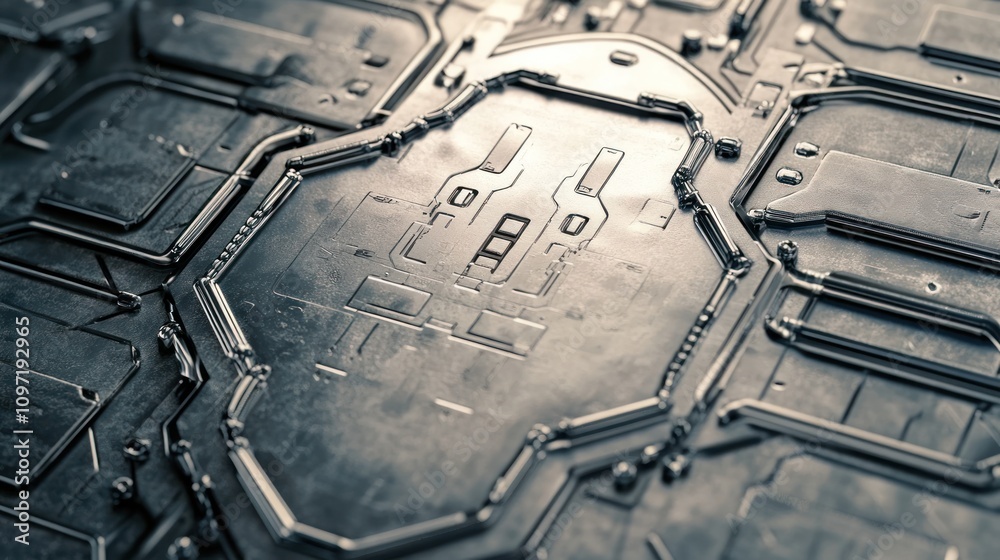 Leinwandbilder a close-up of a metallic circuit board with intricate patterns and designs.