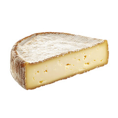 A wedge of creamy cheese with a natural rind, ideal for cheese boards and culinary dishes.