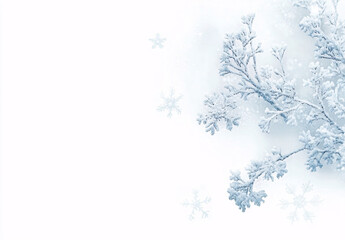 A tranquil winter scene with delicate snowflakes against a soft white background, ideal for Christmas designs, holiday cards, and winter-themed marketing.