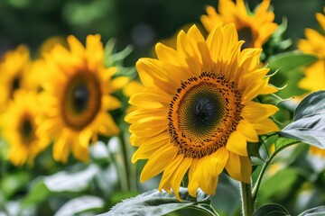 Obraz premium Bright sunflowers blooming in a vibrant garden during summer