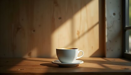 Fototapeta premium Taza de café en una cafetería minimalista, ambiente moderno y tranquilo