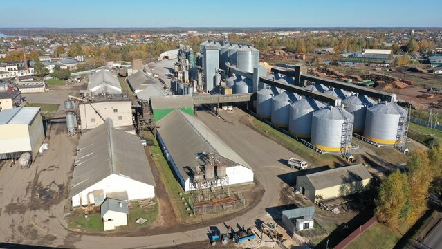 The small town of Lepel in the north of Belarus in the Vitebsk region, located among forests, rivers and lakes. A panorama of the industrial town from a height.