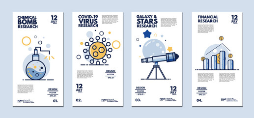 poster template editable, chemical bob research,  covid-19 virus research, galaxy and stars research, financial research. logo illutration