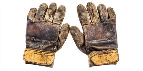 Worn safety gloves with dirt and wear, ideal for protection tasks