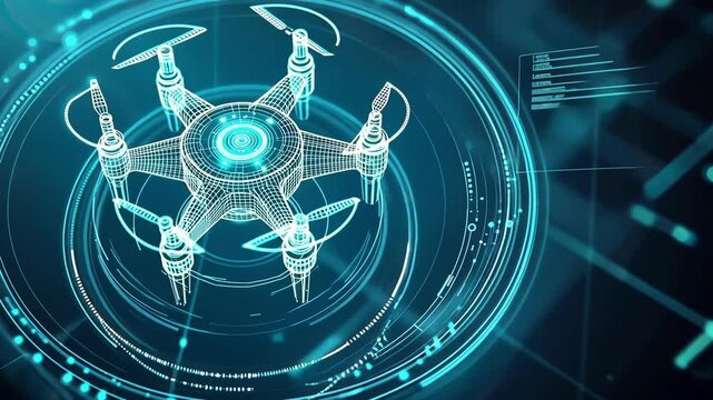 Futuristic wireframe hologram of advanced drone technology for innovation and design concepts