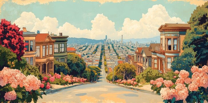 San Francisco Hillside Homes And Cityscape View