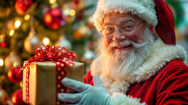 cheerful man festive attire presents a gift - Powered by Adobe