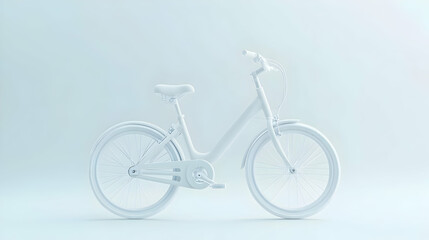 A minimalist, white bicycle on a light blue background.