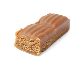 Tasty sweet caramel candy isolated on white