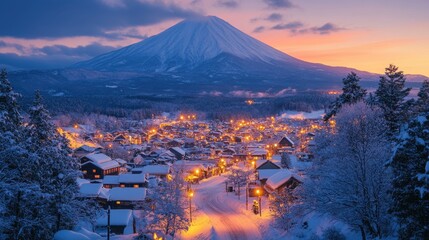 decorated traditional japanese village on Christmas eve between the beautiful road to Fuji mountain, Japan	
