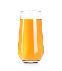 Tasty fresh apple juice in glass isolated on white