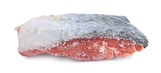 One frozen piece of salmon isolated on white