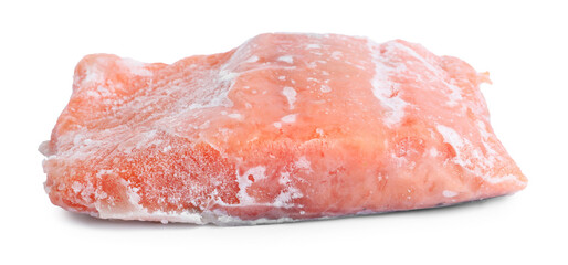 One frozen piece of salmon isolated on white