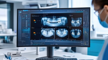 Fototapeta premium Professional Dentist Reviewing Teeth X-rays for Diagnosis