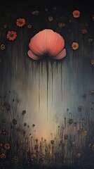 Floral background, hand-painted pink and cream flowers on a dark blue background, with copy space in the middle of the frame, in the style of digital art.